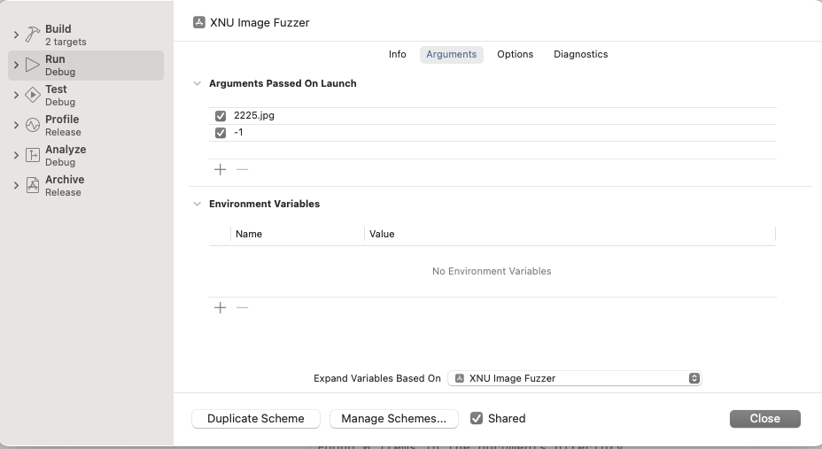 Xcode -> Product -> Edit Scheme